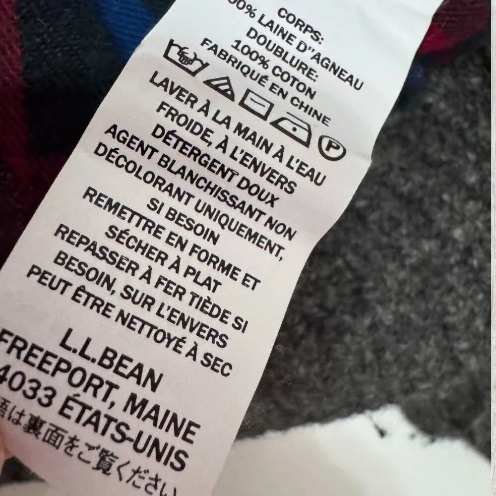 LL Bean Lambswool Bomber Jacket Gray Tartan Lined Zip Front Classic Coat Mens L